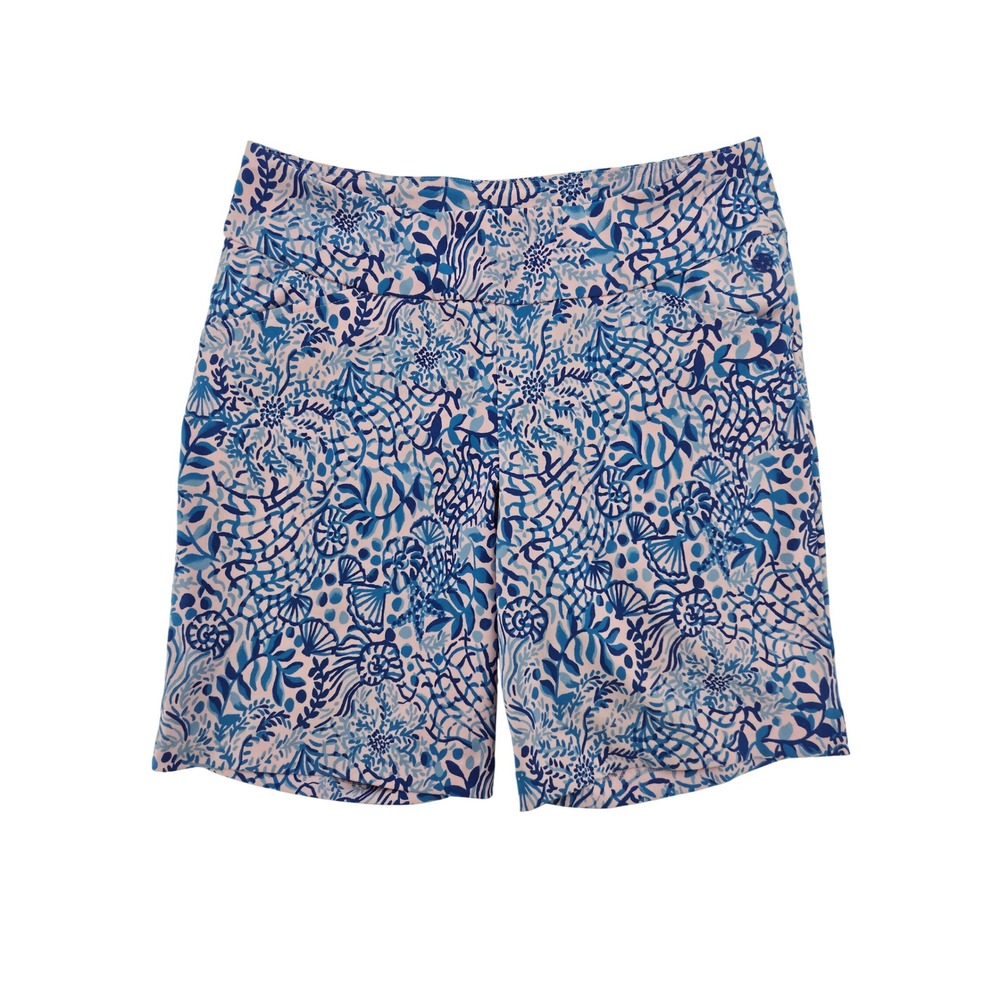 Lilly Pulitzer Luxletic Women 12 Pink Blue Shell Floral Golf Active Shorts 7.5in